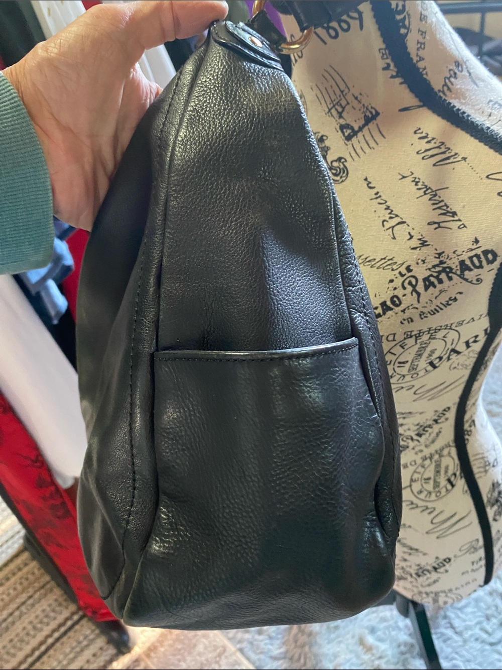 Cole Haan Black pebble Leather Shoulder Bag with Gold-Tone Accents - Picture 3 of 16